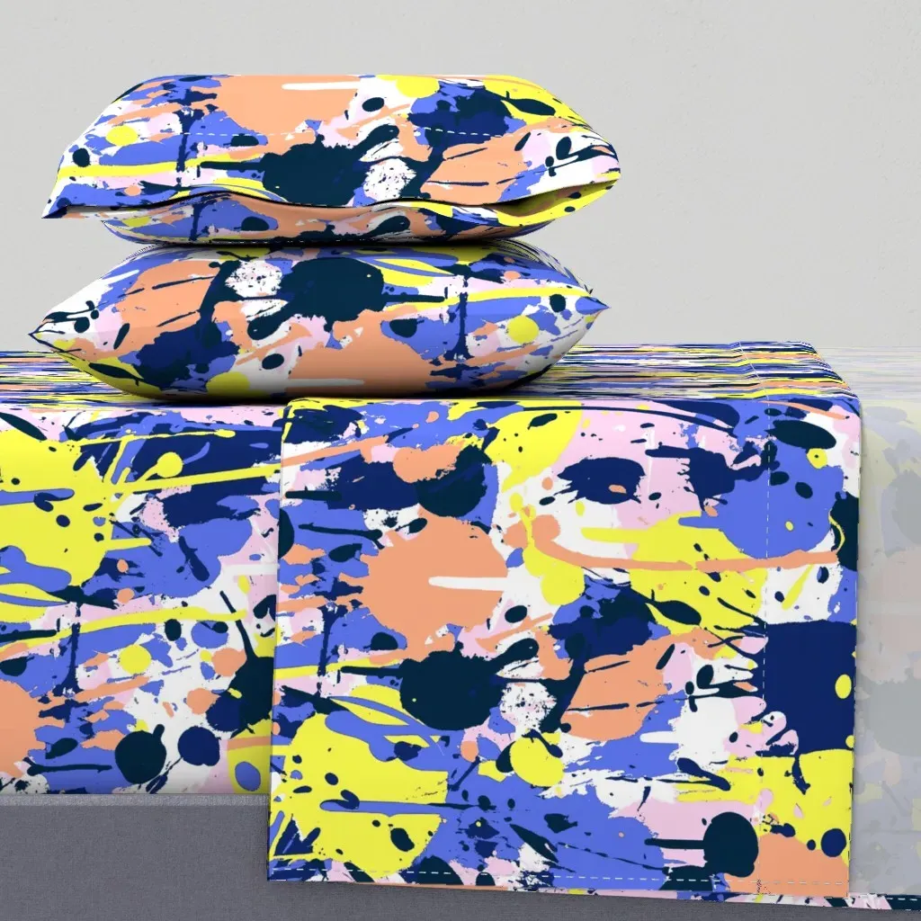 Art Style Paint Splatter Twin XL Sheet Set - Blue product