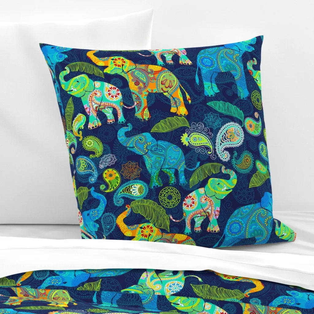 Asian Elephant Paisley Raindrops Euro Pillow Sham - Teal product