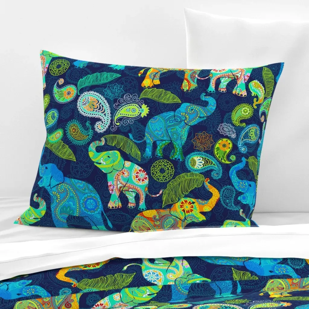 Asian Elephant Paisley Standard Knife Edge Cushion - Teal, Cotton product