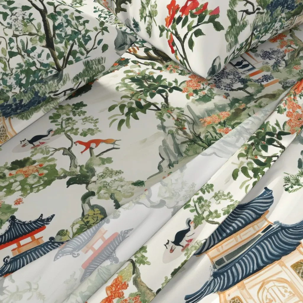 Asian Inspired Rural Landscape King Sheet Set - Orange alternate view