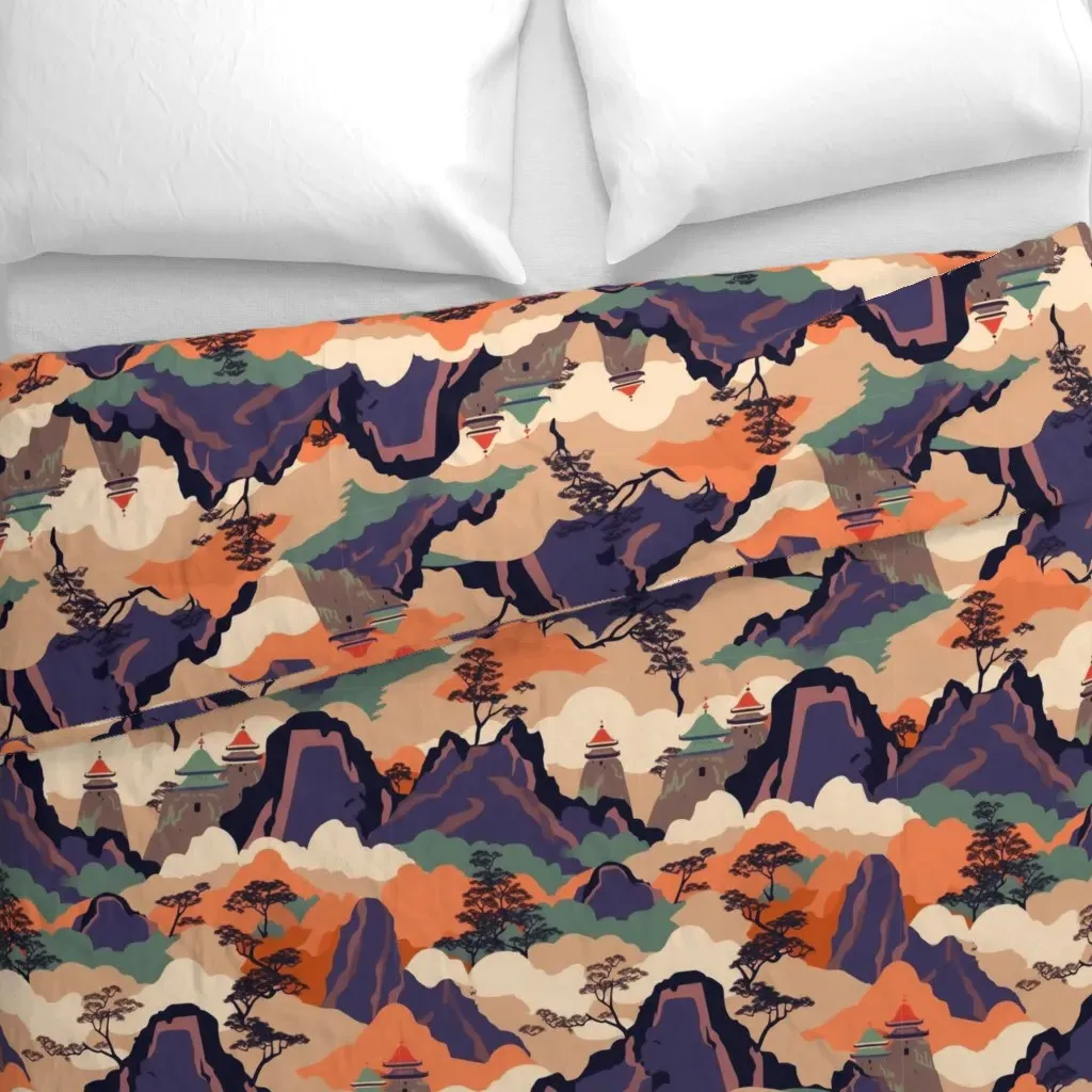 Asian Mountainscape Duvet Cover - Muted Orange alternate view