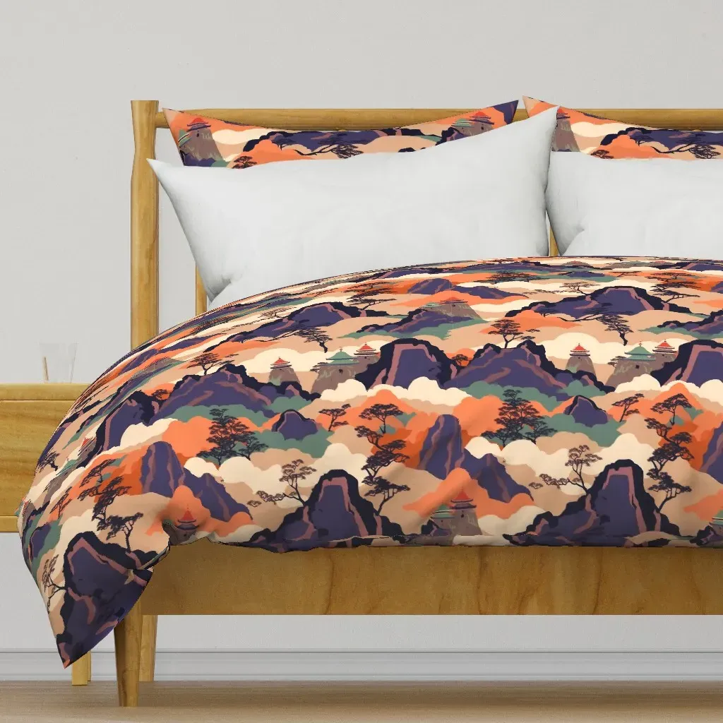 Asian Mountainscape Duvet Cover - Muted Orange product