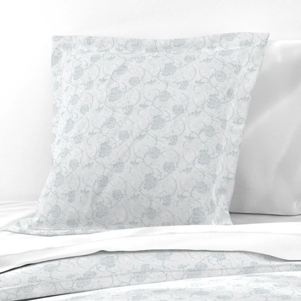 Asian Peonies Regency Grey Monochrome Euro Pillow Sham - Light Gray product