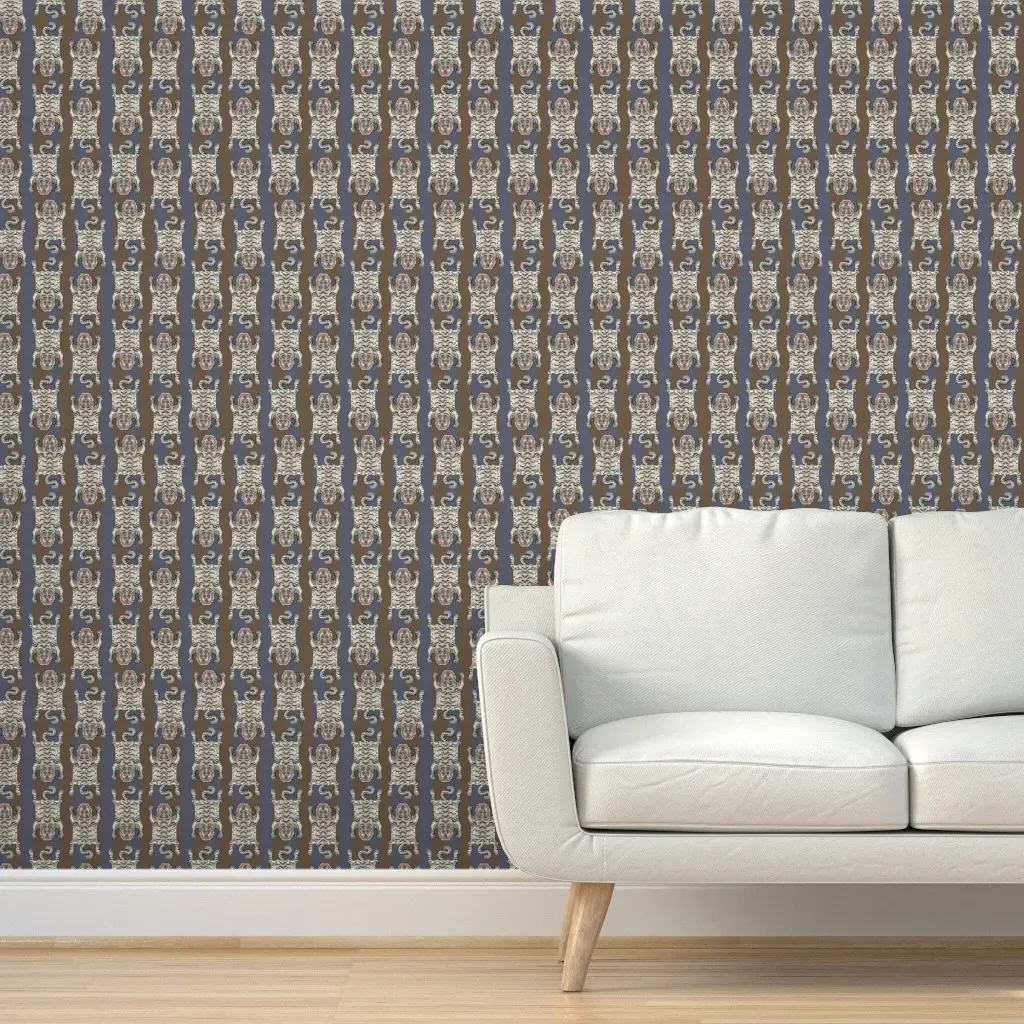 Asian Tiger Striped Peel and Stick Wallpaper - Brown, Blue product
