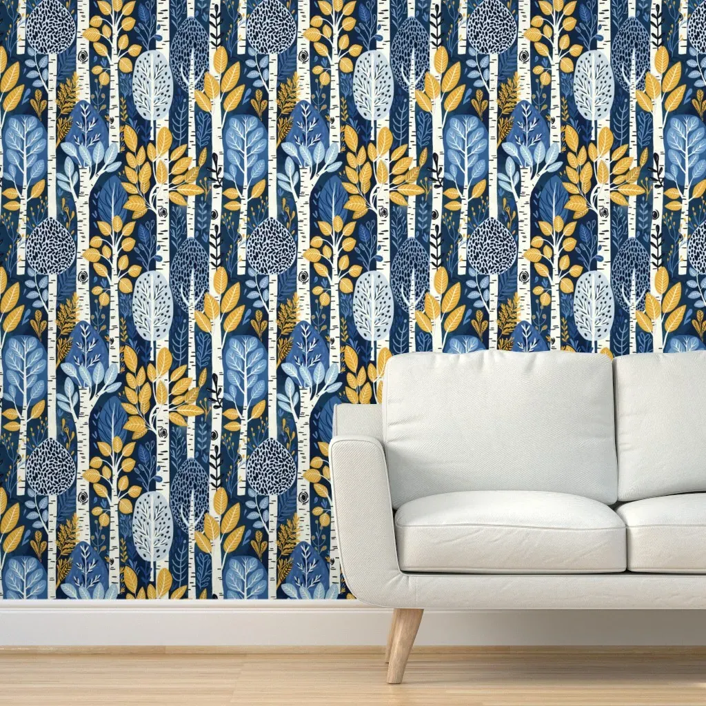 Aspen Trees In The Night Large Peel and Stick Wallpaper - White product