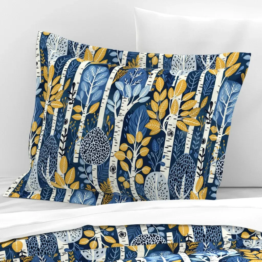 Aspen Trees In The Night Standard Flanged Cushion Cover - White, Cotton Sateen product