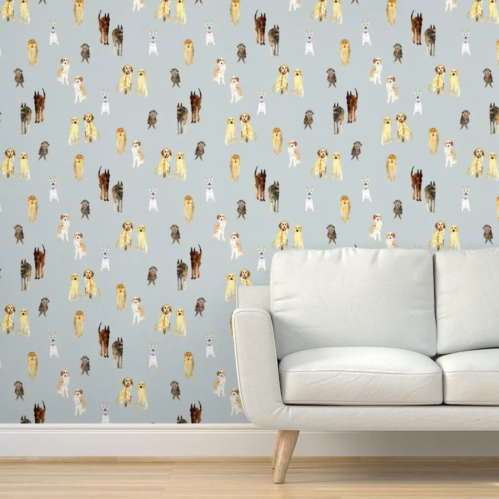 Assorted Dogs Watercolour Peel and Stick Wallpaper - Light Grey product