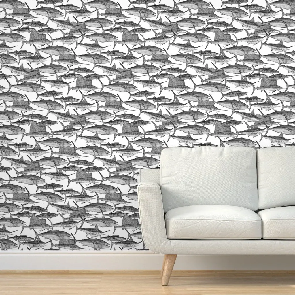 Atlantic Fish Peel and Stick Wallpaper - Black, White product