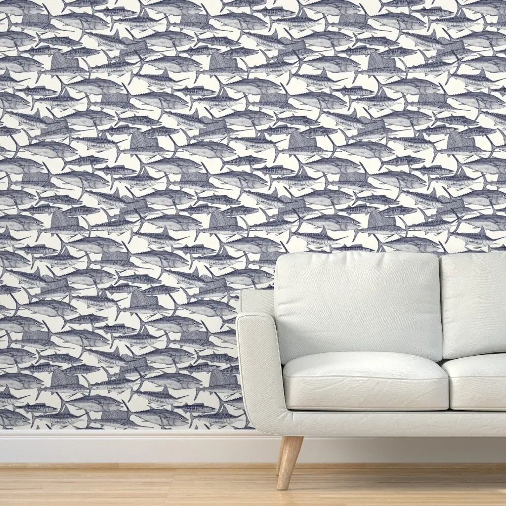 Atlantic Fish Peel and Stick Wallpaper Large - Indigo product