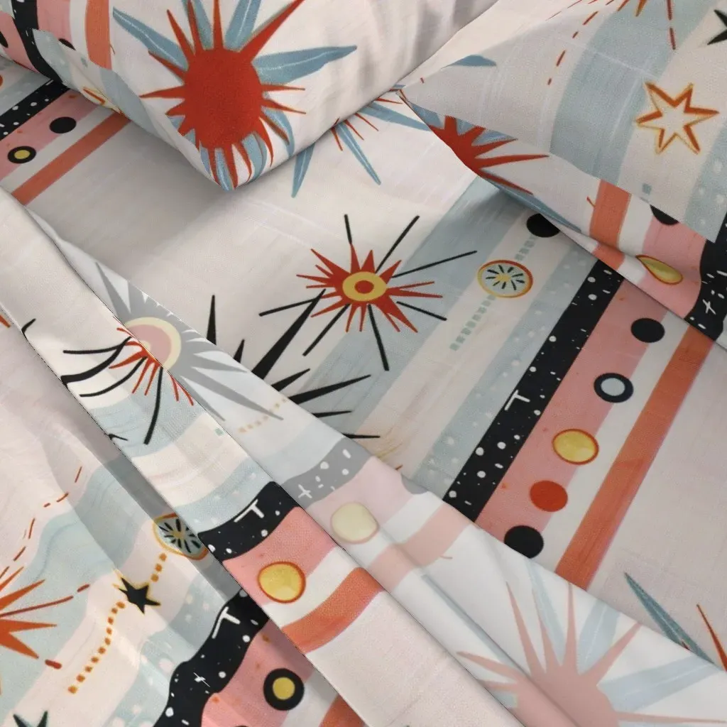 Atomic Age Vertical Border Print King Sheet Set - Off-White alternate view
