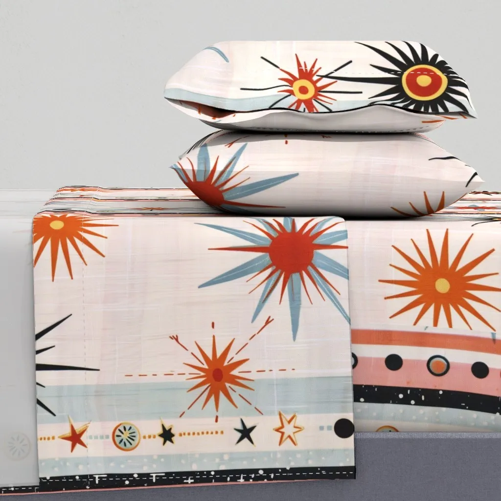 Atomic Age Vertical Border Print King Sheet Set - Off-White product