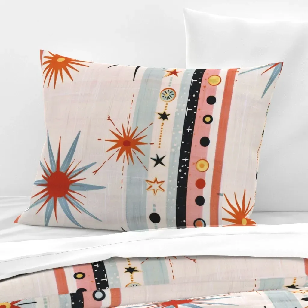 Atomic Age Vertical Border Print Standard Knife Edge Pillow - Off-White, Cotton Sateen product