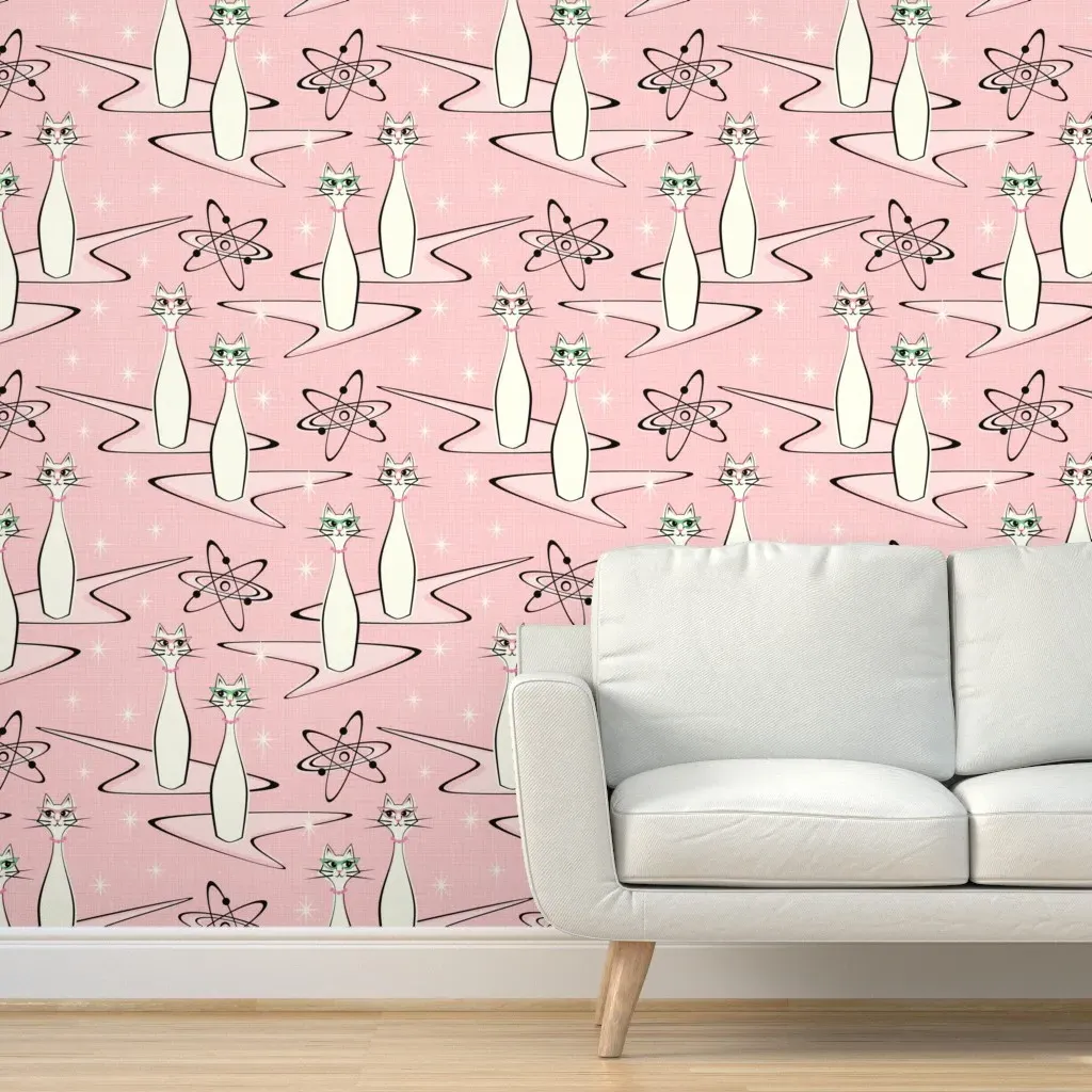 Atomic Cat Field Peel and Stick Wallpaper - Pink, White product