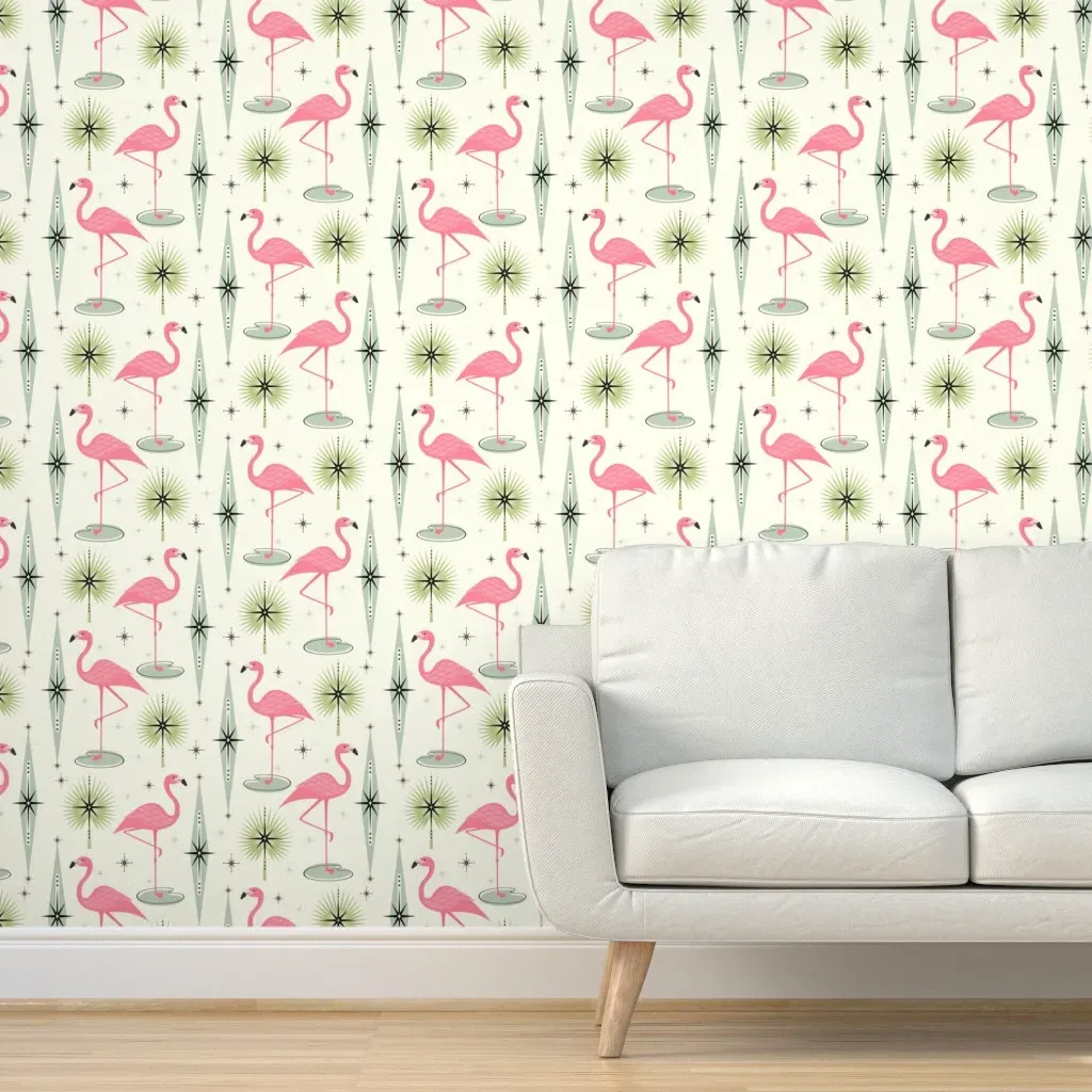 Atomic Flamingo Oasis Peel and Stick Wallpaper - Pink, Green product