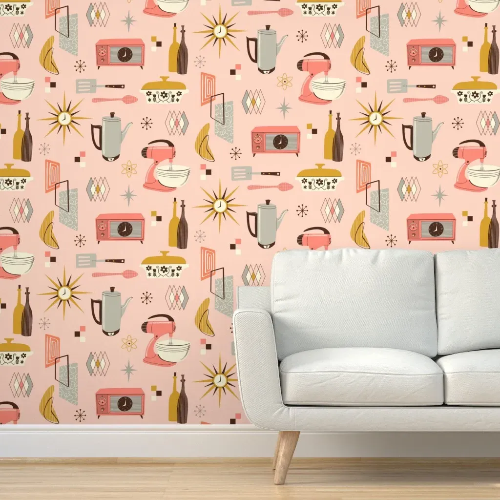 Atomic Kitchen Peel and Stick Wallpaper - Pink product
