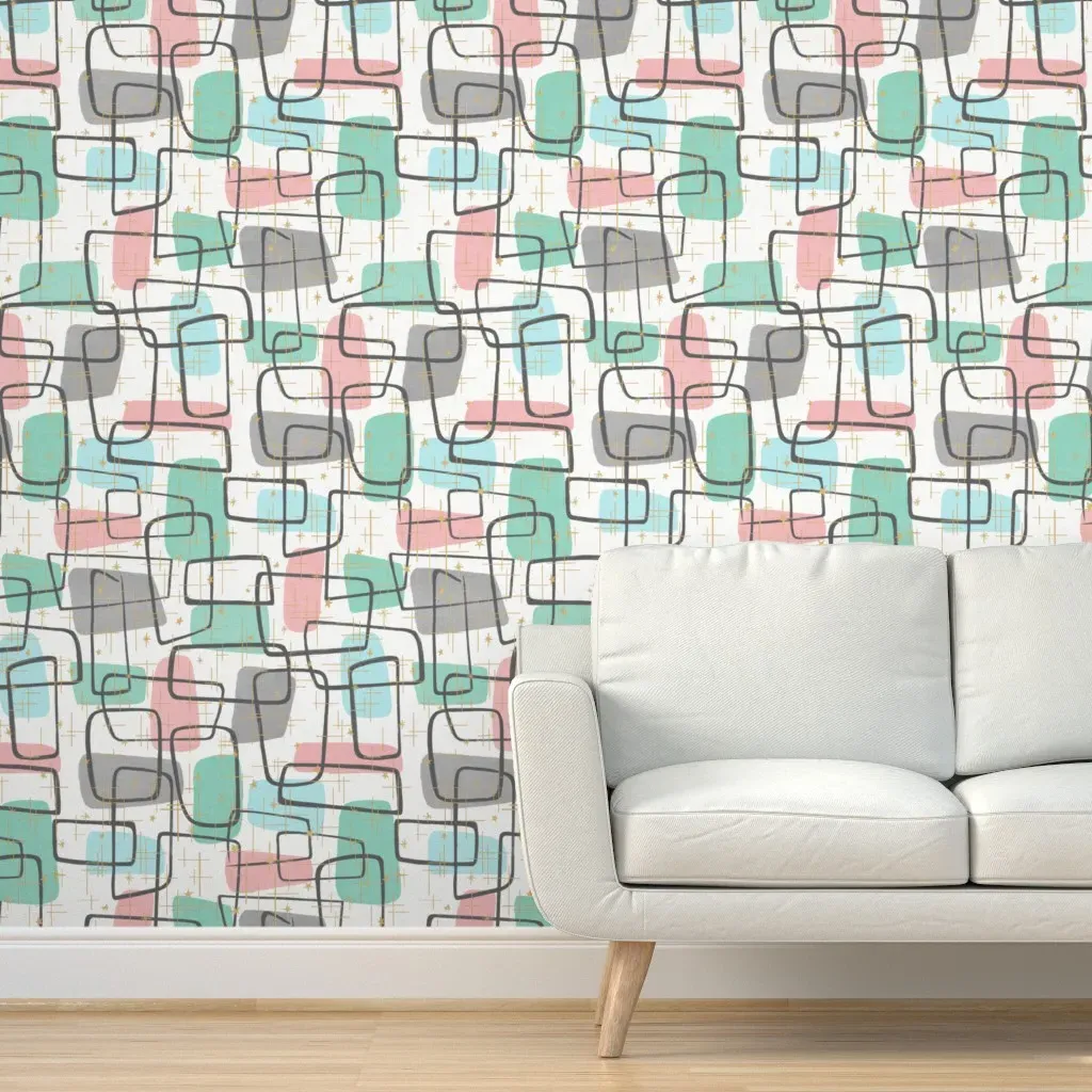Atomic MCM Grid Peel and Stick Wallpaper - Teal product