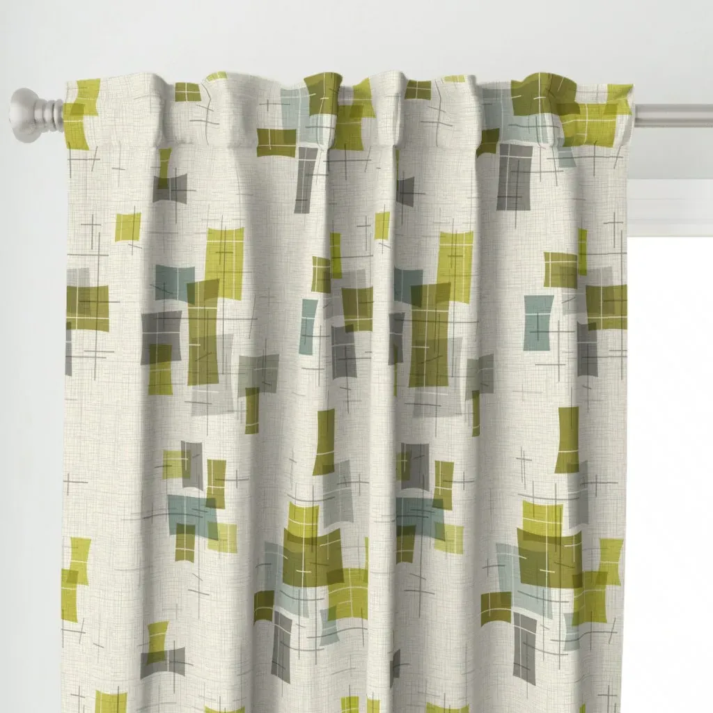 Atomic Patchwork Curtain Panel - Olive Green alternate view