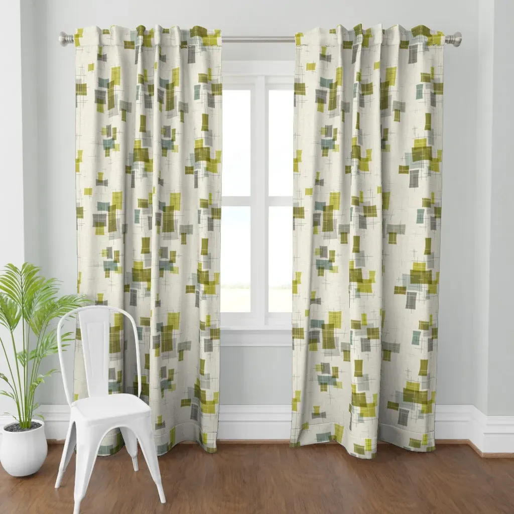 Atomic Patchwork Curtain Panel - Olive Green product
