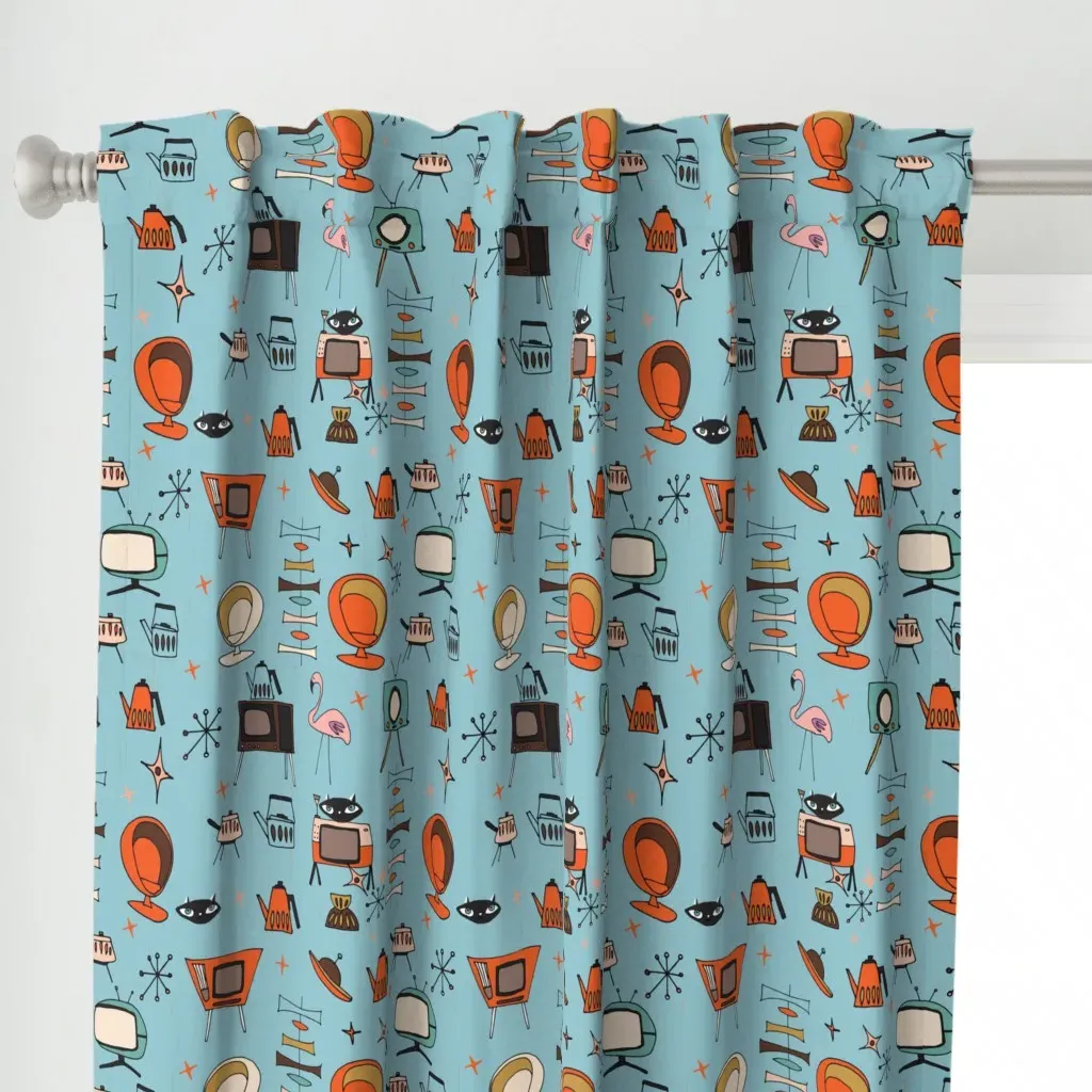 Atomic Retro Curtain Panel - Orange alternate view