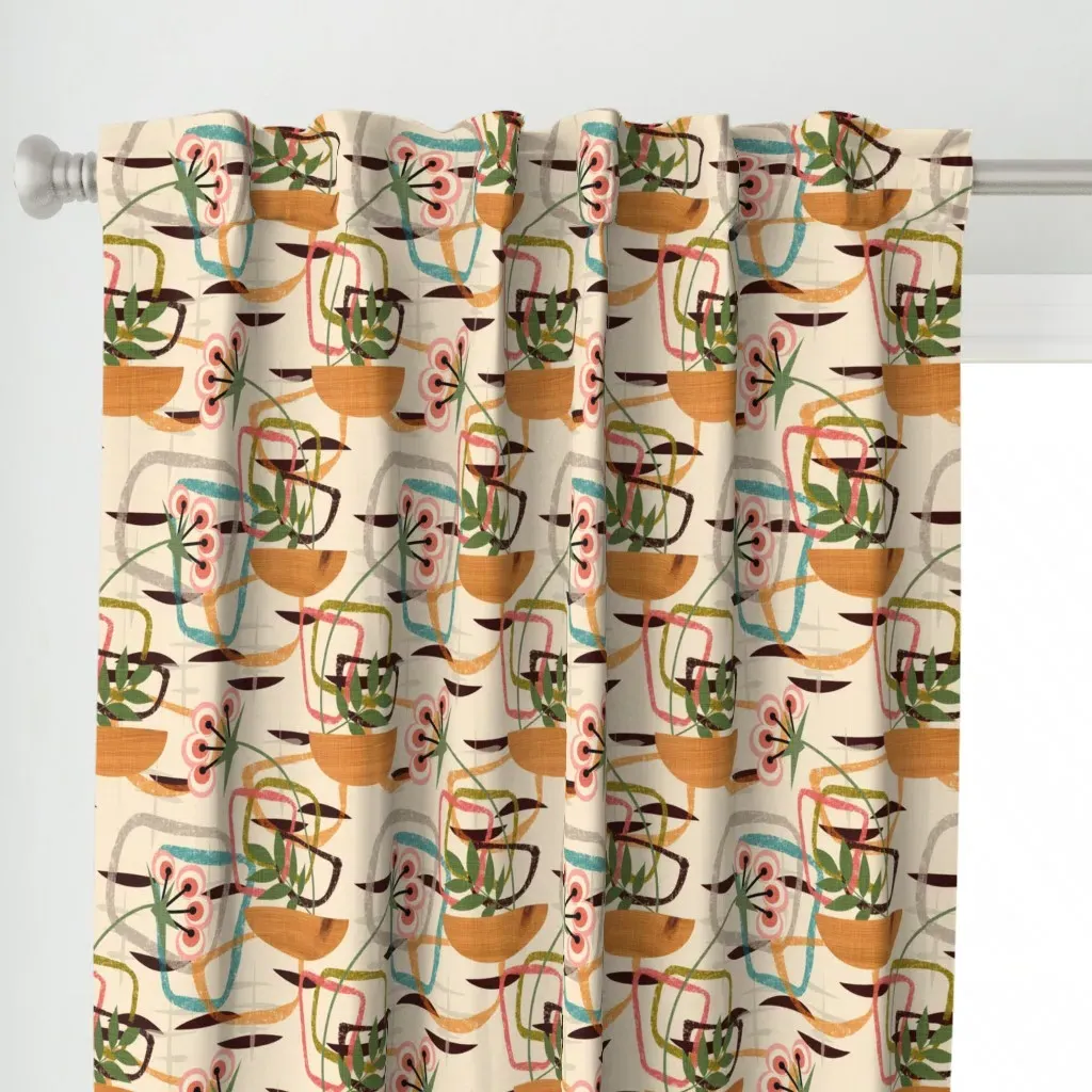 Atomic Retro Plants MCM Curtain Panel - Orange alternate view