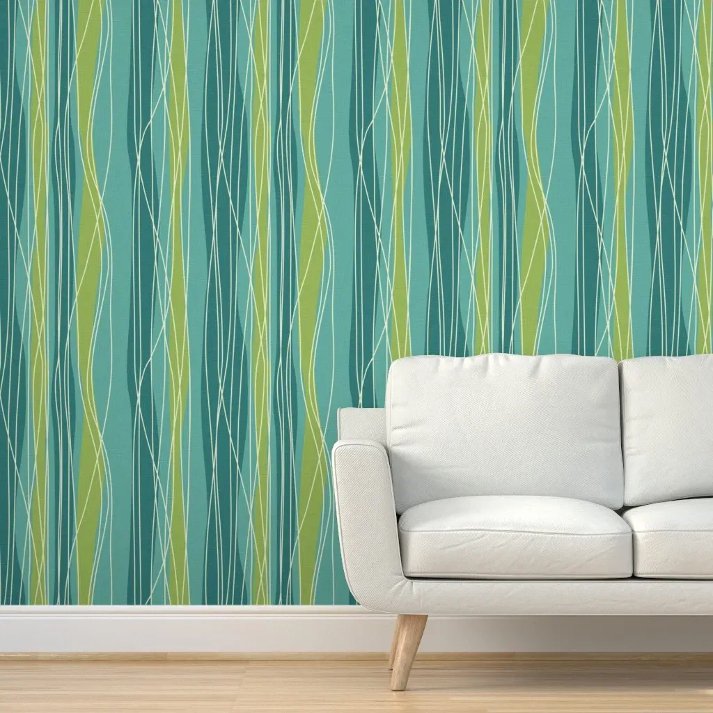 Atomic Retro Tiki Surf Peel and Stick Wallpaper - Teal product