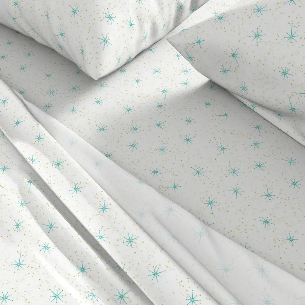 Atomic Starburst Fleck Full Sheet Set - Aqua, White alternate view