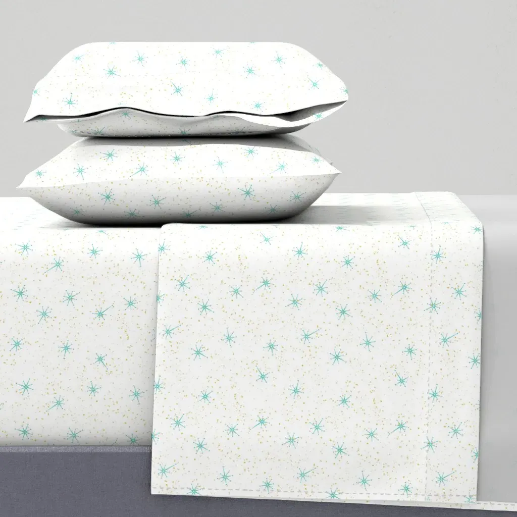 Atomic Starburst Fleck Full Sheet Set - Aqua, White product