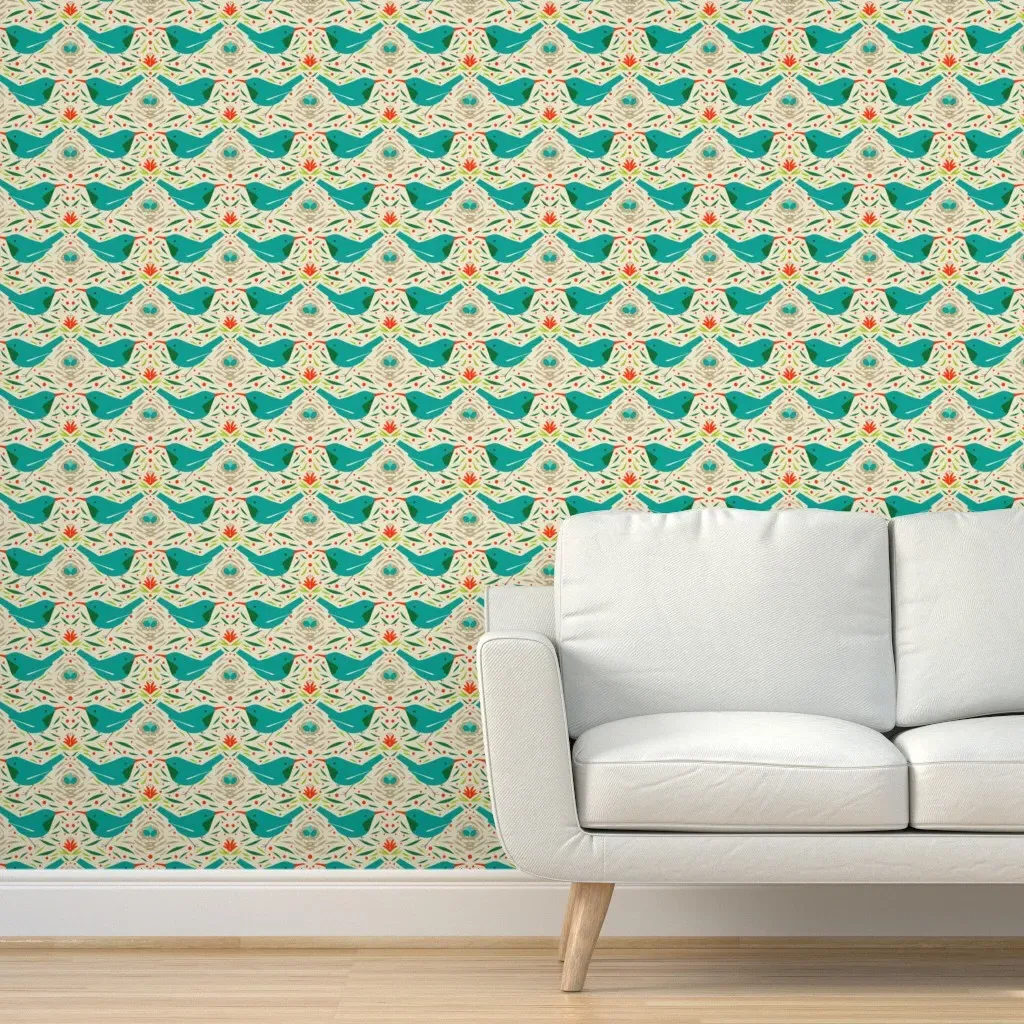 Atrium Wicker Garden Peel and Stick Wallpaper - Teal product