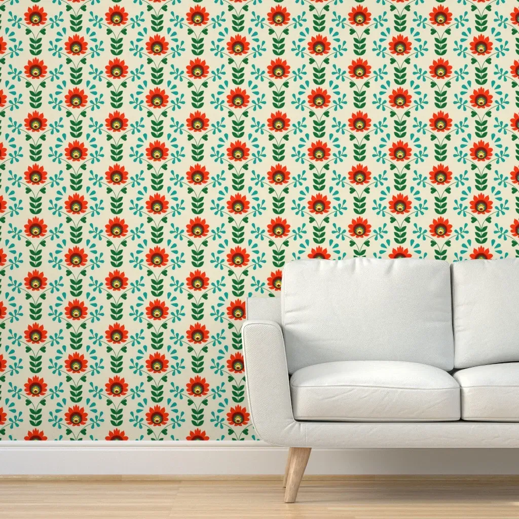 Atrium Wicker Peel and Stick Wallpaper - Green, Orange product