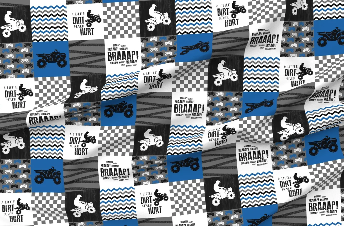 ATV & Dirt Print Cheater Quilt Fabric - Blue, Pique product