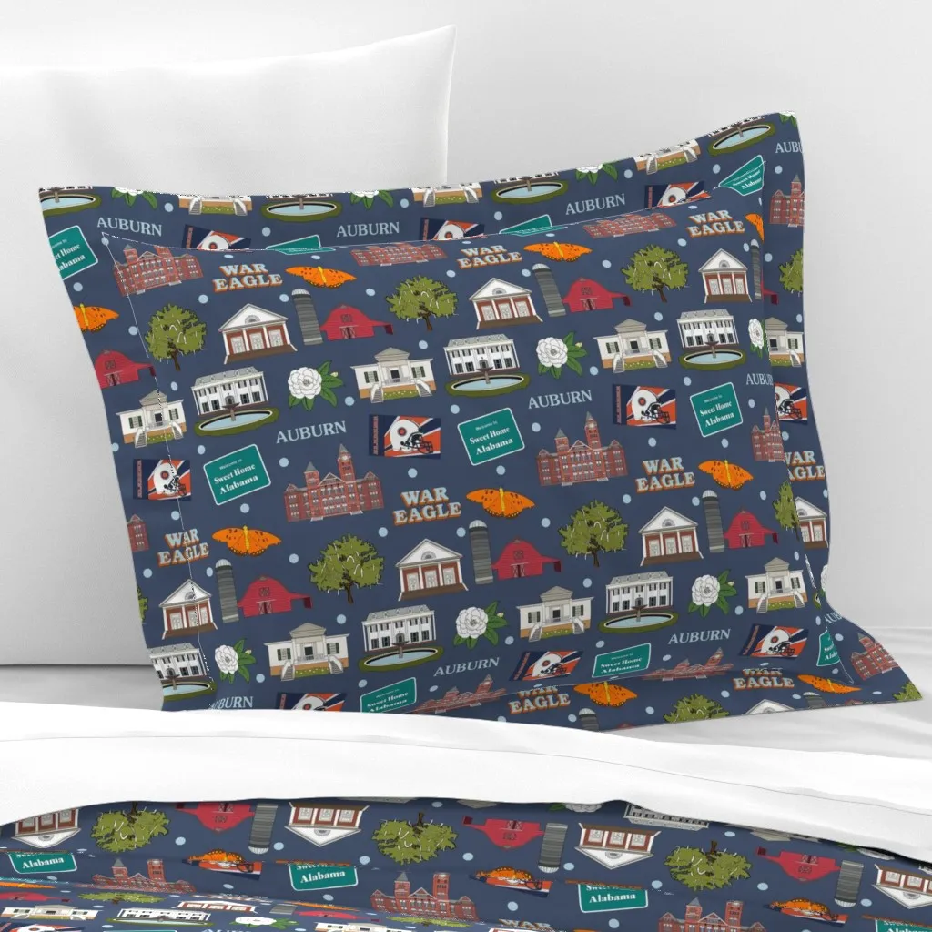 Auburn Alabama Downtown Landmarks Standard Flanged Cushion - Auburn Orange, Cotton Sateen product