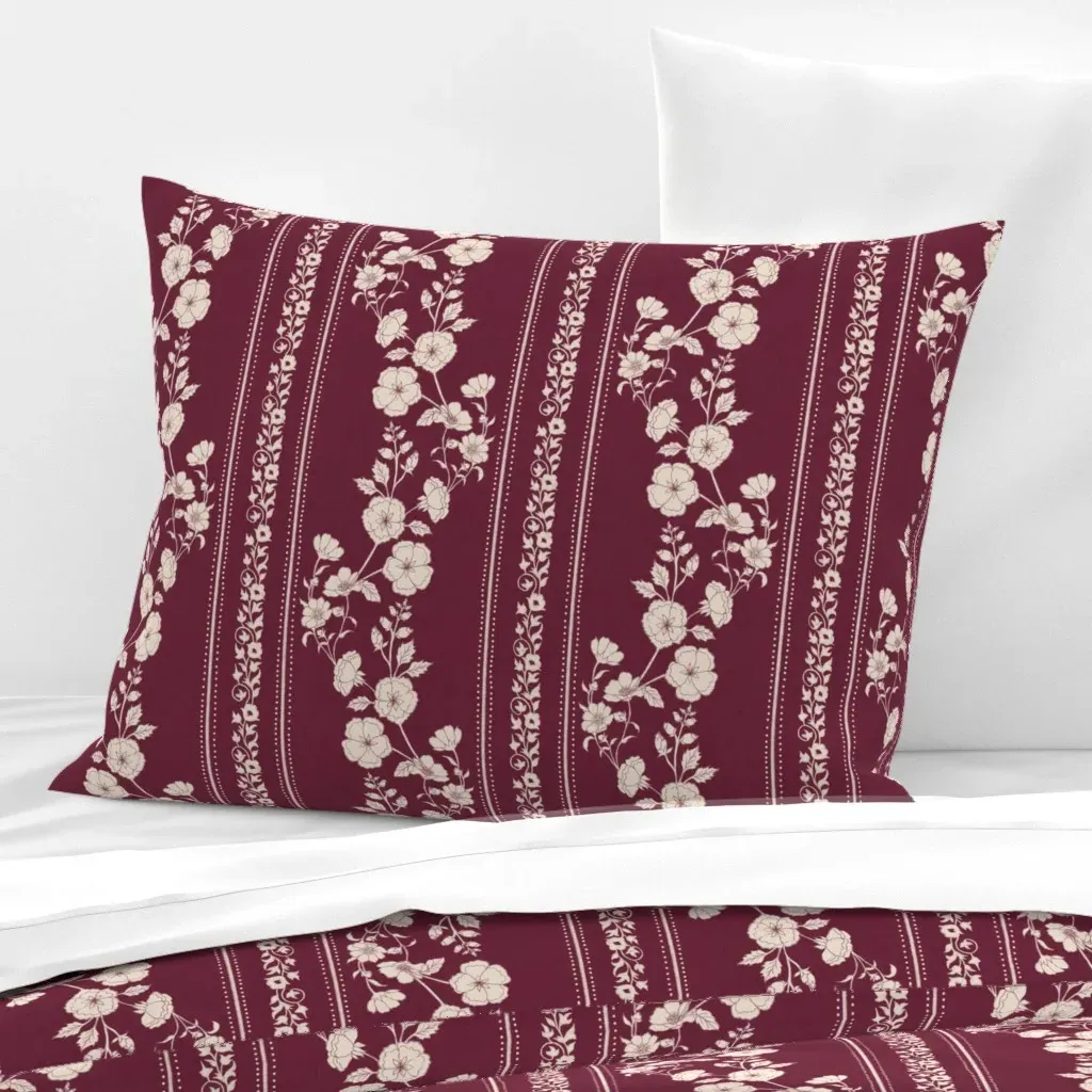 Audrey Scrolling Vine Floral Standard Pillow - Crimson, Cotton Sateen product