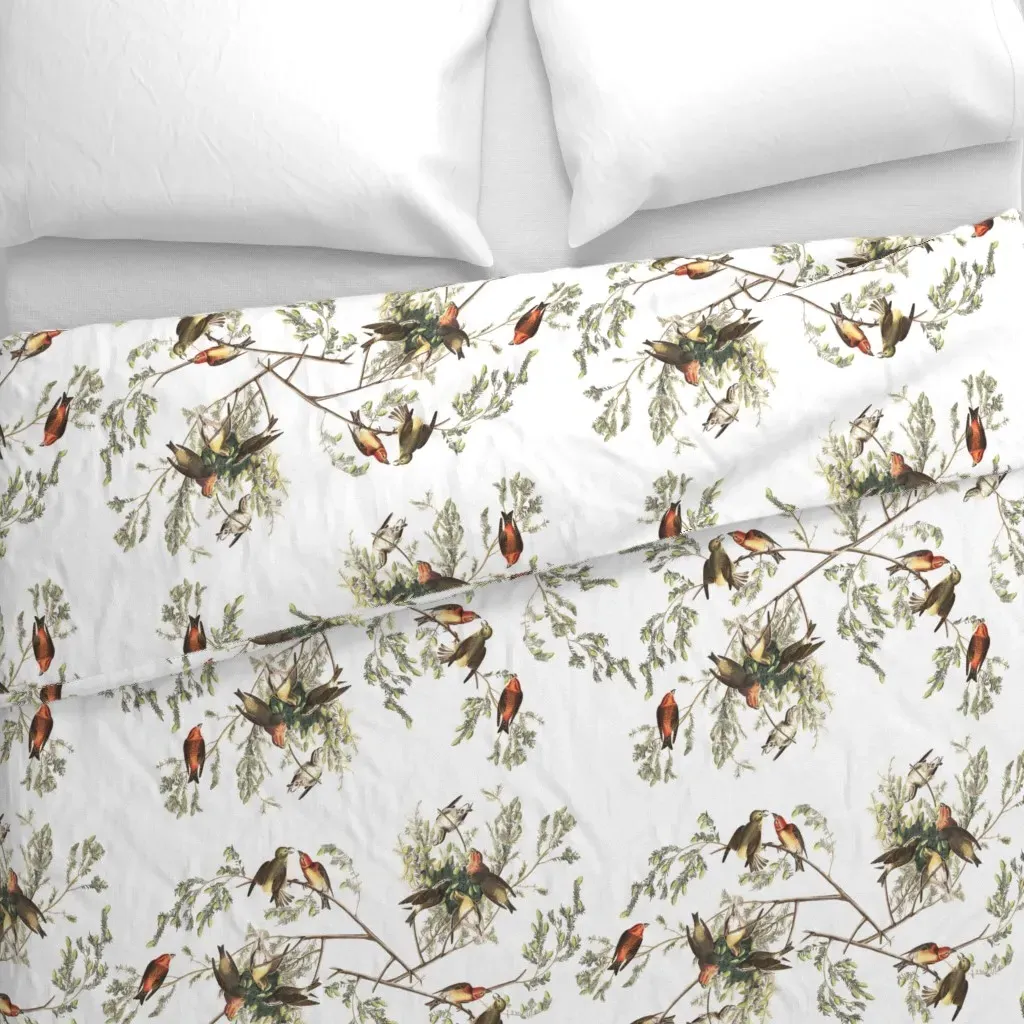 Audubon American Crossbill Duvet Cover - Red alternate view