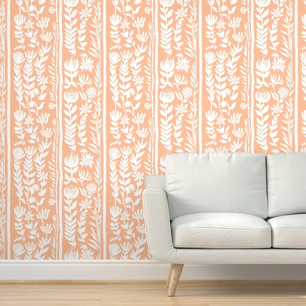 Aurora Folk Bright Peel and Stick Wallpaper - Peach product