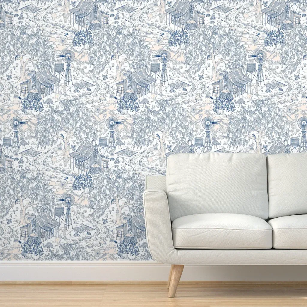 Aussie Outback Toile Peel and Stick Wallpaper - Navy and Nude product