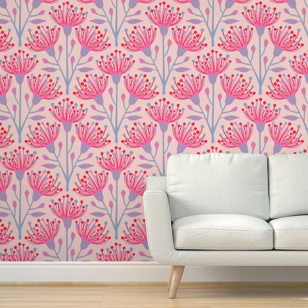 Australian Eucalyptus Floral Botanical Peel and Stick Wallpaper - Pink product