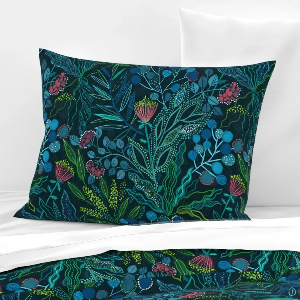 Australian Flora Standard Knife Edge Cushion Cover - Teal, Cotton Sateen product