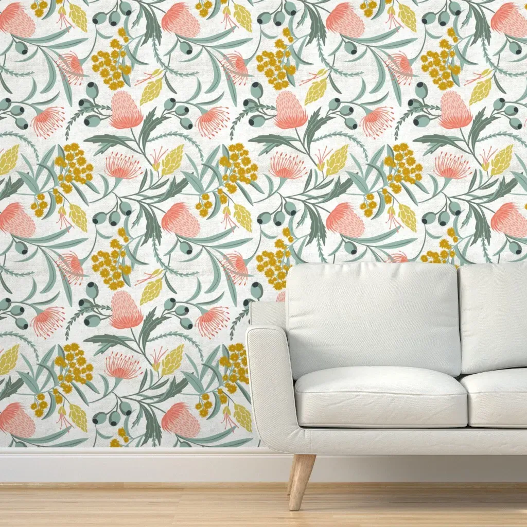 Australian Native Botanical Floral Peel and Stick Wallpaper - Pink product