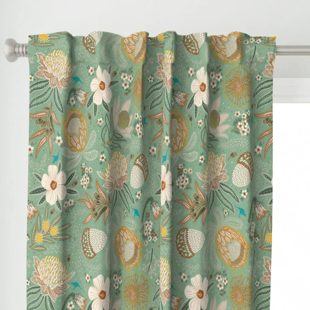 Australian Tribal Blooms Curtain Panel - Sage Green alternate view