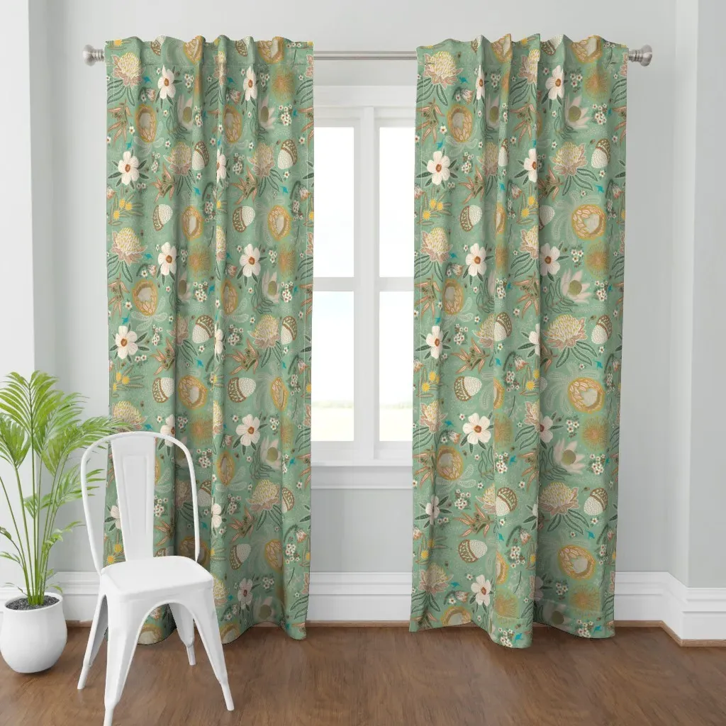 Australian Tribal Blooms Curtain Panel - Sage Green product