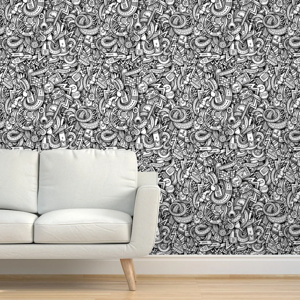 Automotive Graphic Doodle Peel and Stick Wallpaper - Black product