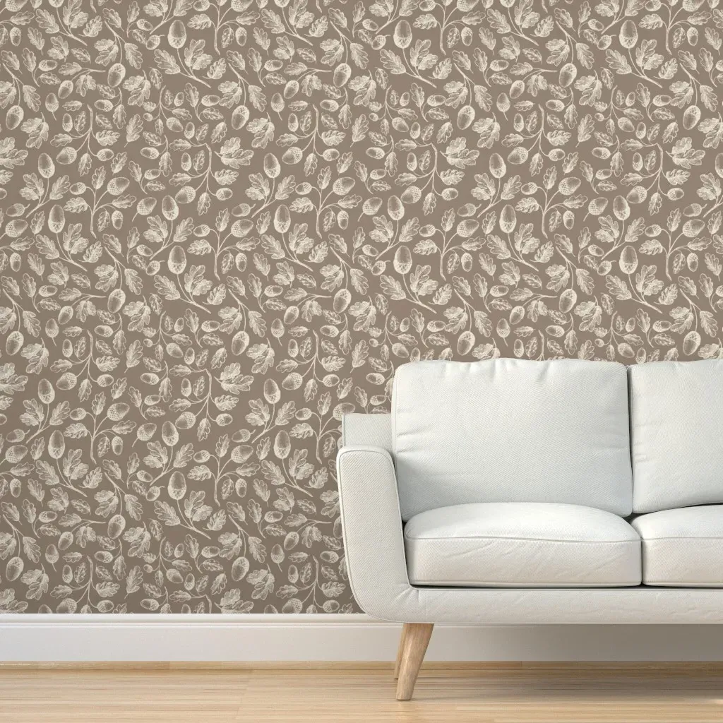 Autumn Acorn Leaves Peel and Stick Wallpaper - Cream product