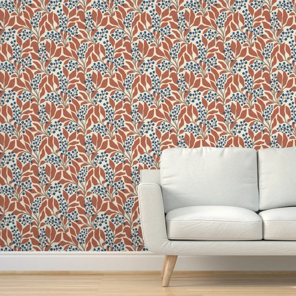 Autumn Berry Botanical Peel and Stick Wallpaper - Terracotta product