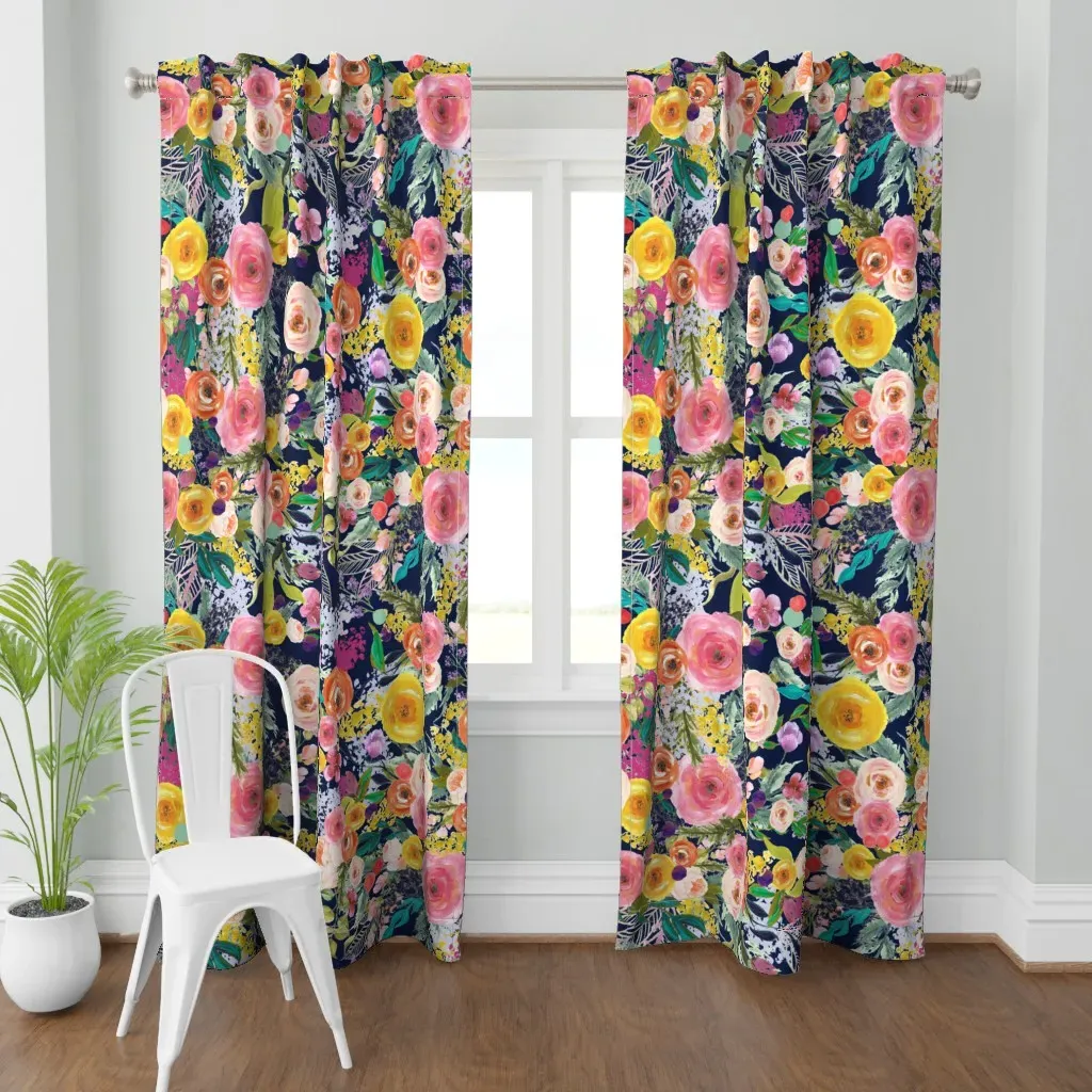 Autumn Blooms Florals Curtain Panel - Pink product