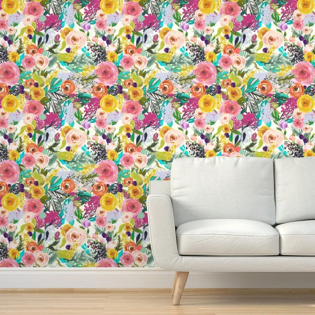 Autumn Blooms Peel and Stick Wallpaper - Pink product