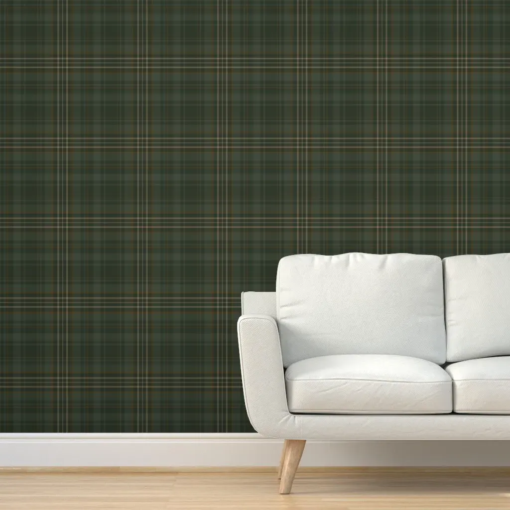 Autumn Country Tartan Plaid Peel and Stick Wallpaper - Olive Green product