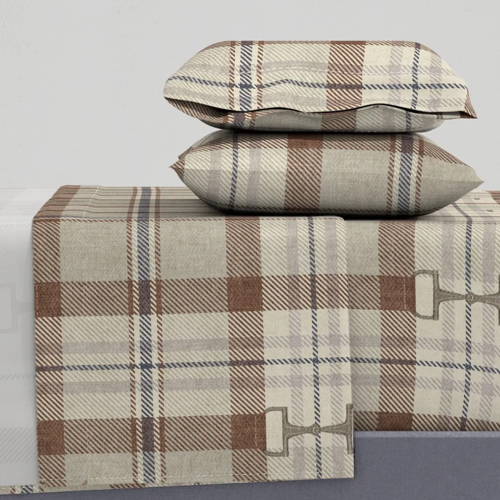 Autumn Equestrian Plaid Horse Bit King Sheet Set - Brown product