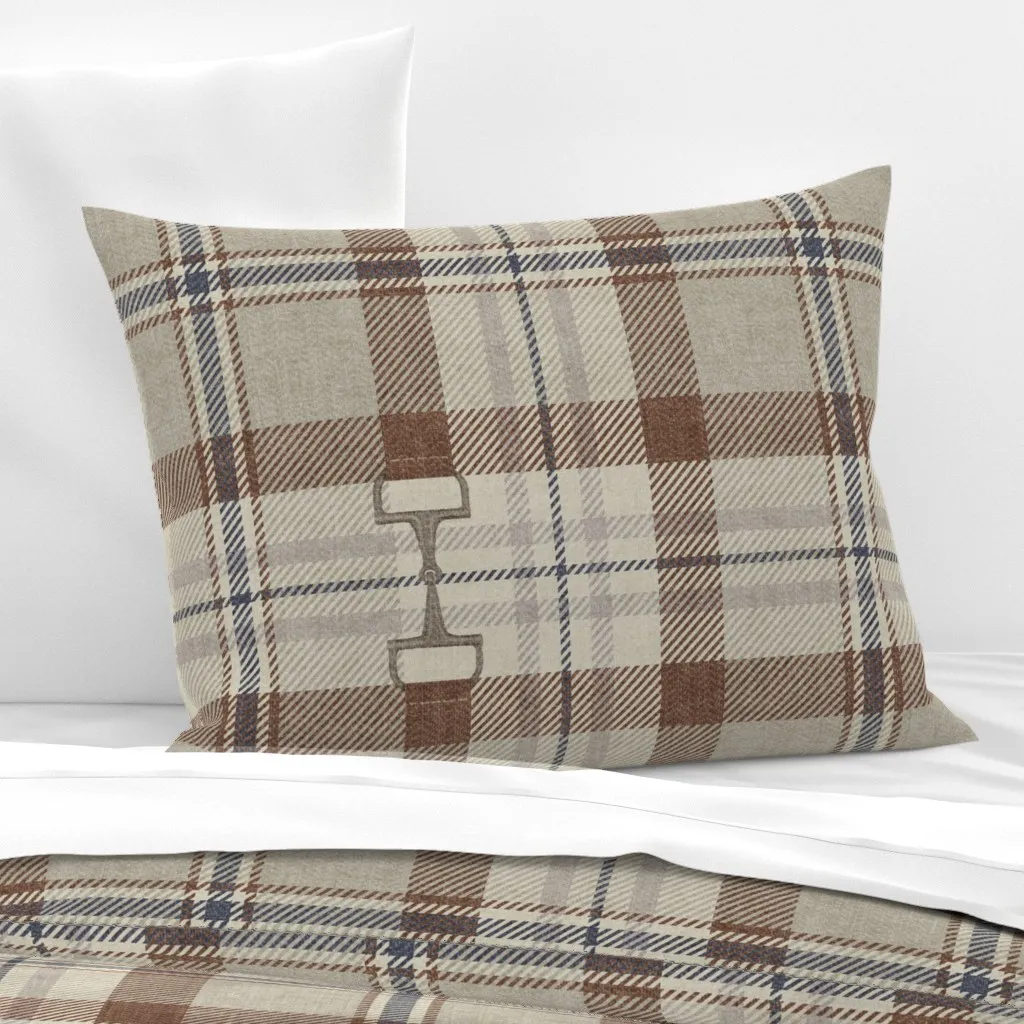 Autumn Equestrian Plaid Horse Bit Standard Knife Edge Cushion - Brown, Cotton Sateen product