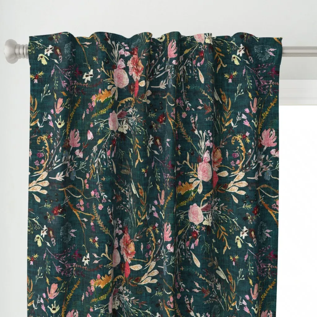 Autumn Fable Floral Curtain Panel - Teal alternate view