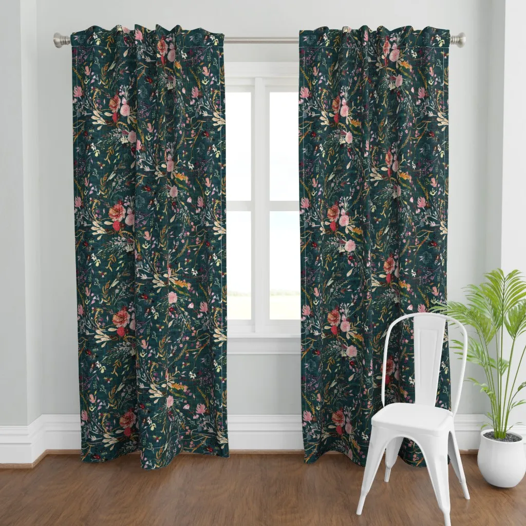 Autumn Fable Floral Curtain Panel - Teal product